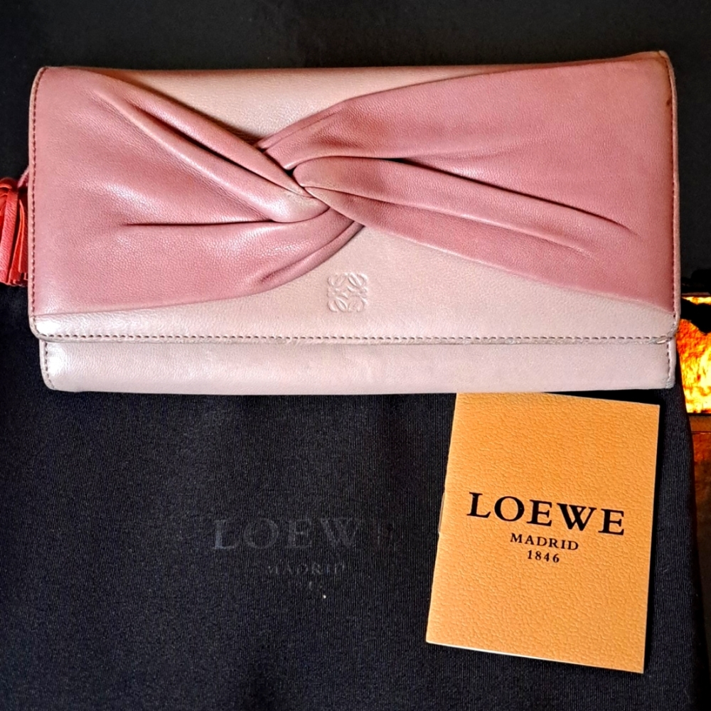 SOLD.  SOLD. LOEWE EUC pink gray beautiful rare wallet with bow.